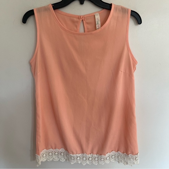 Women’s Candy Rose Peach Tank Top With White Lace Trim Size Small - Picture 1 of 10